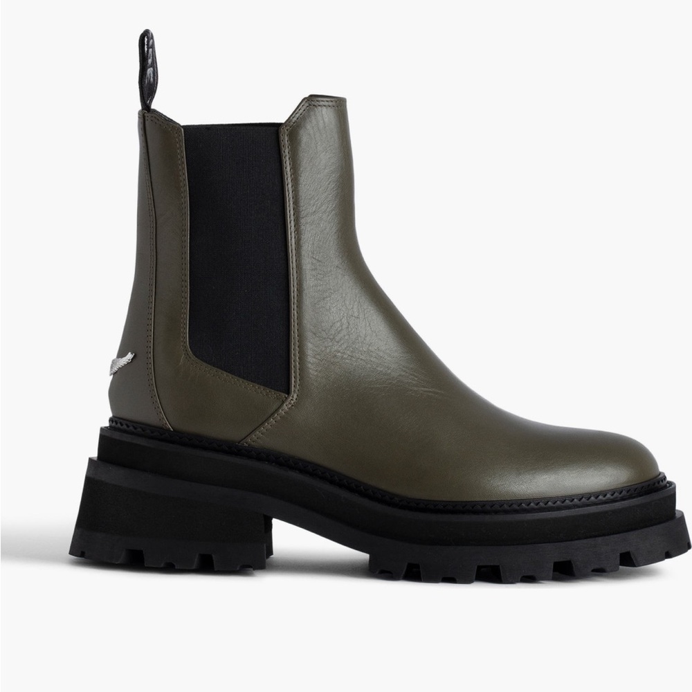 NWT Zadig & Voltaire Khaki Ankle Lug Sole Boots sz 8 Olive Green